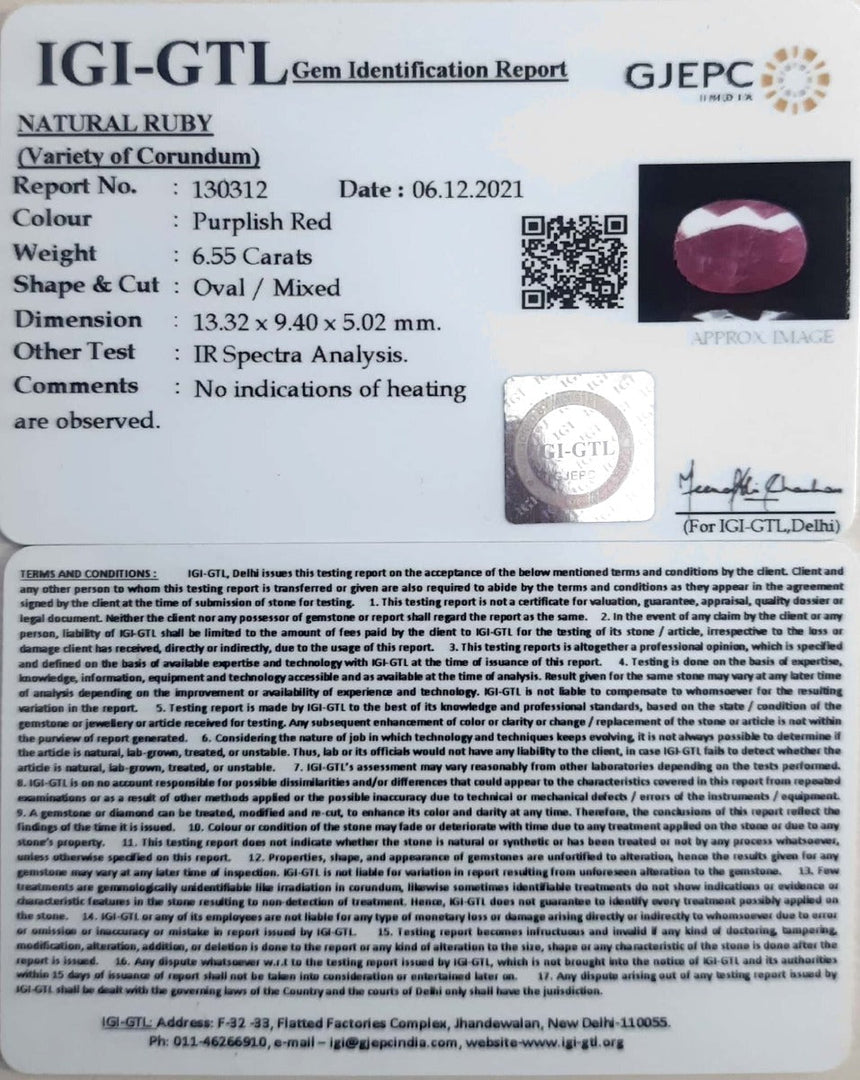 7.27 Ratti Natural new burma Ruby with Govt. Lab Certificate-(2331)