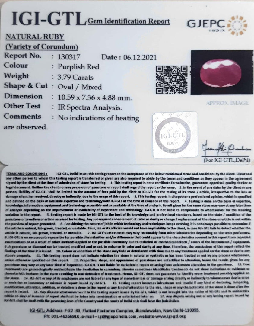 4.20 Ratti Natural New Burma Ruby with Govt. Lab Certificate (5661)