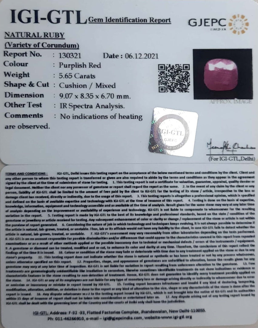 6.27 Ratti Natural Neo Burma Ruby with Govt. Lab Certificate-(3441)
