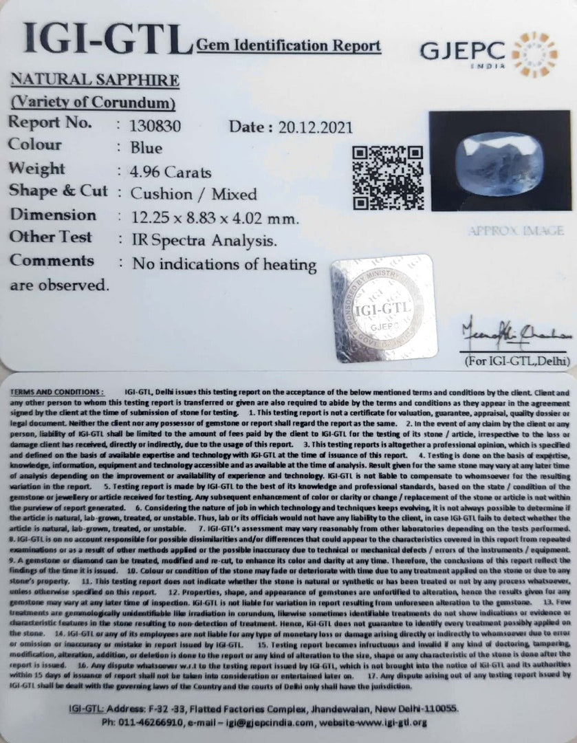 5.50 Ratti Natural Blue Sapphire With Govt Lab Certified-(6771)