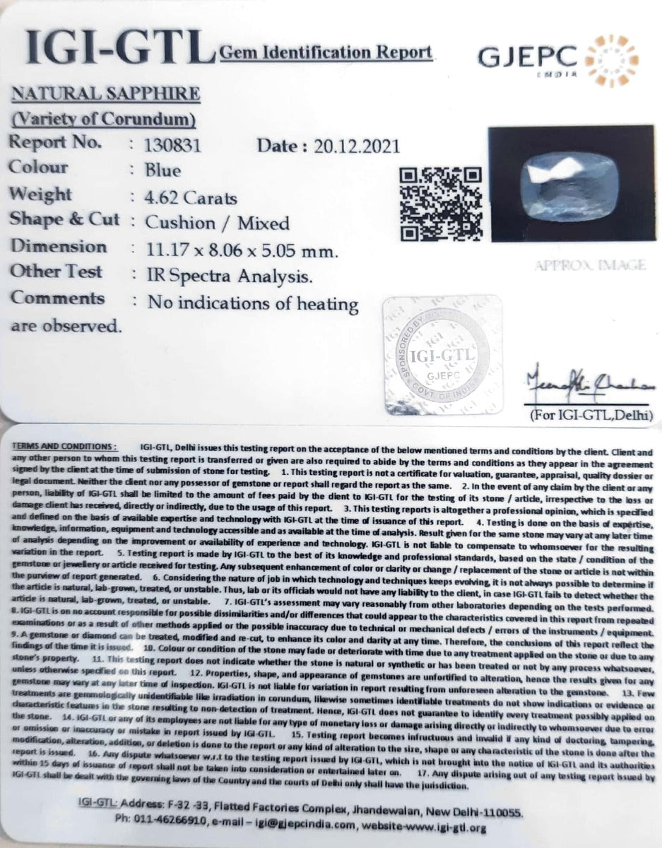 5.12 Ratti Natural Blue Sapphire With Govt Lab Certified-(6771)