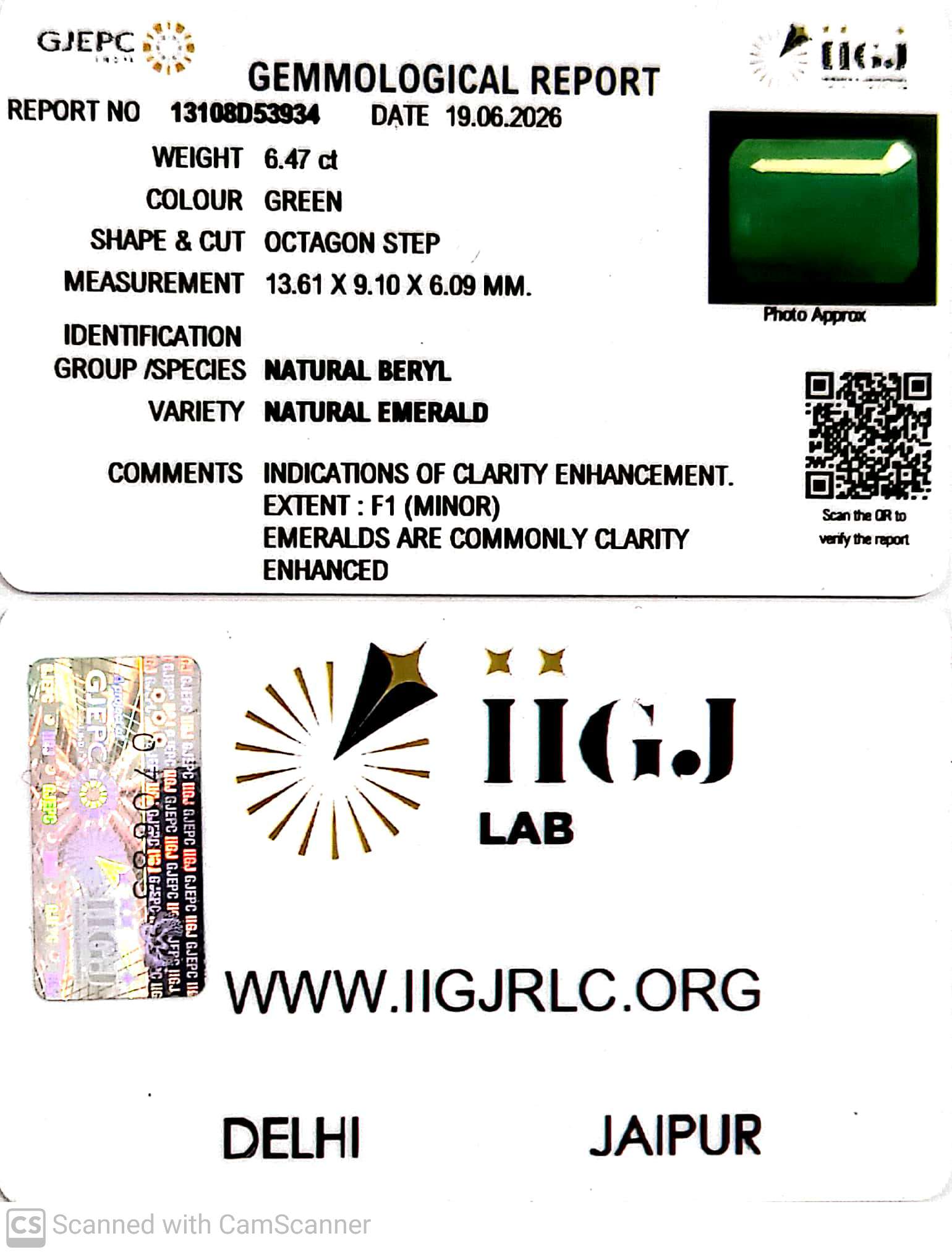 6.47/CT Natural Panna Stone with Govt. Lab Certificate-13108D53934