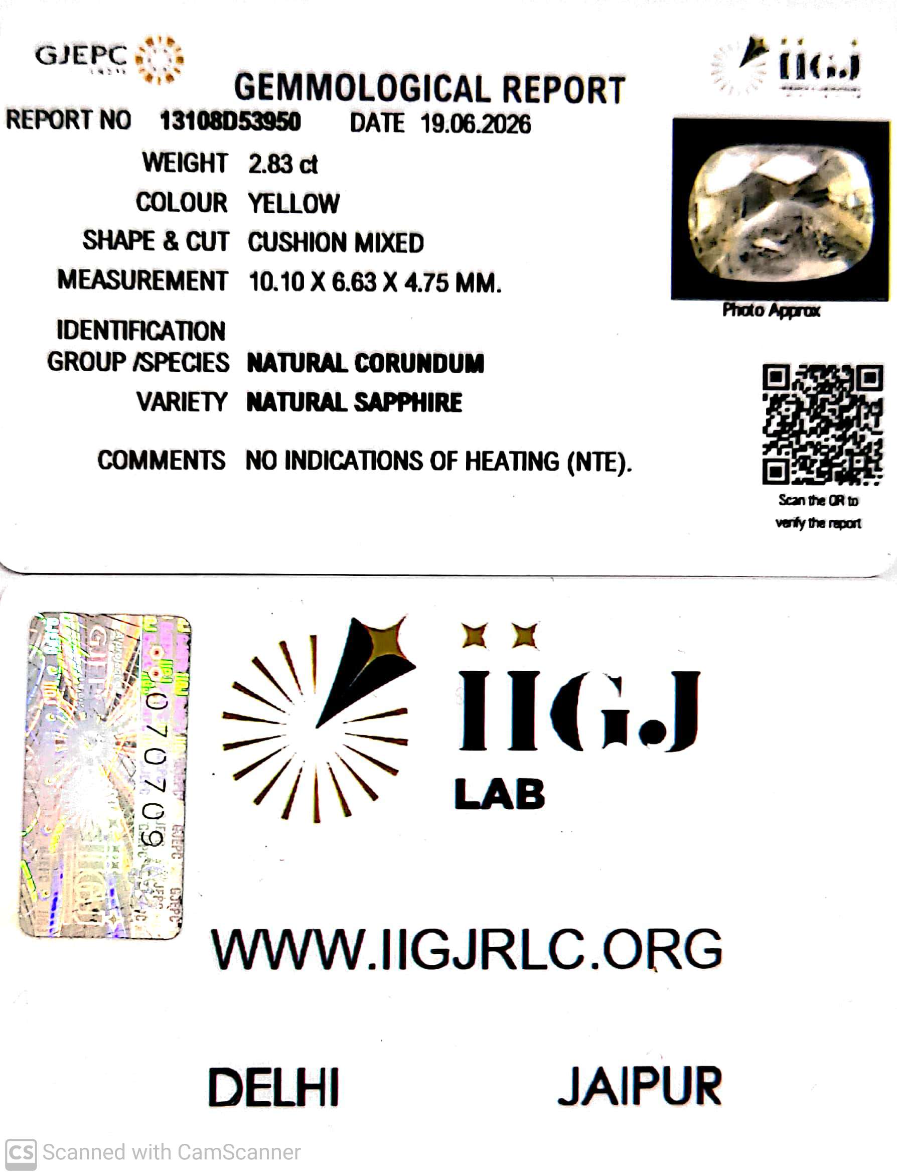 2.83/CT Natural Yellow Sapphire With Govt Lab Certificate-13108D53950