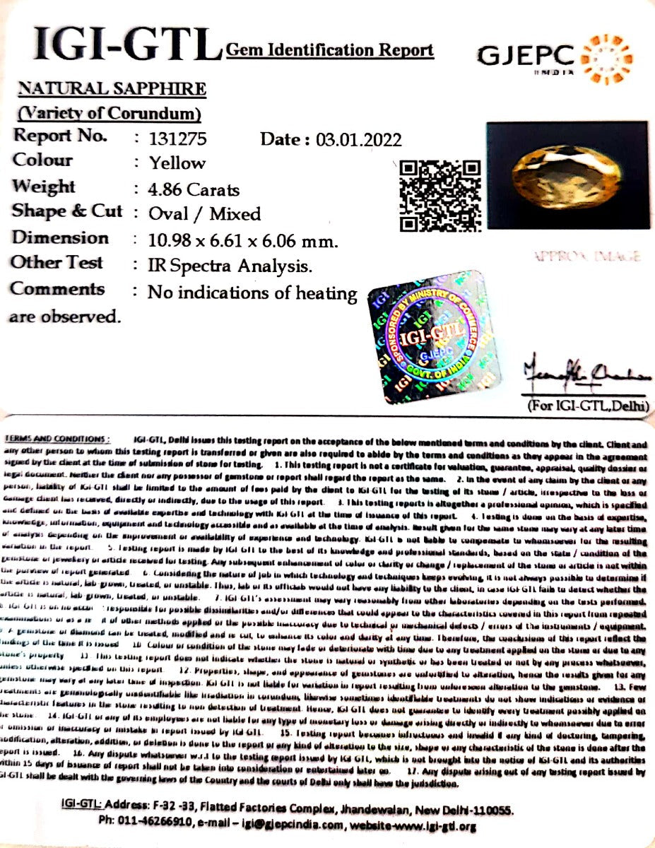 4.86/CT Natural Ceylonese Pukhraj with Govt Lab Certificate