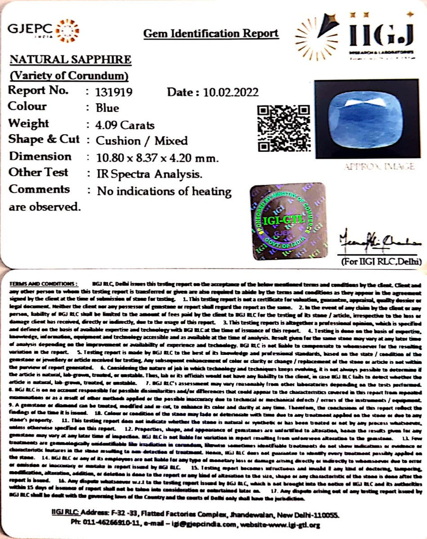 4.53 Ratti Natural Blue Sapphire With Govt Lab Certified-(4551)