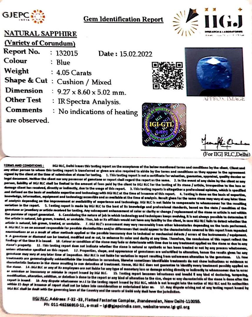 4.49 Ratti Natural blue sapphire with Govt. Lab Certificate (6771)