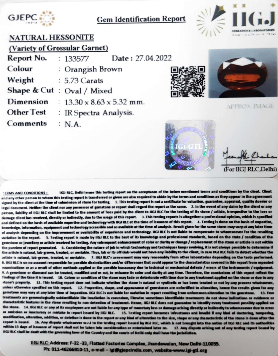 5.73/CT Natural Govt. Lab Certified Ceylonese Gomed-(1221)