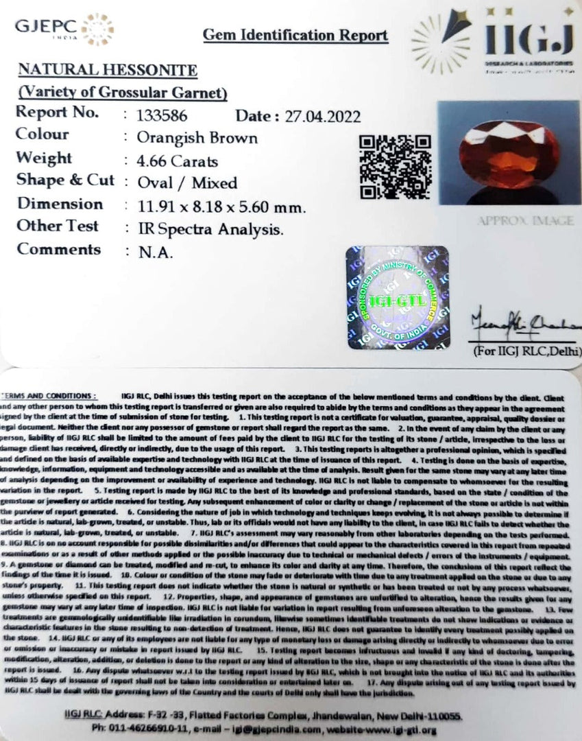 5.17 Ratti Natural Govt. Lab Certified Ceylonese Gomed-(1221)
