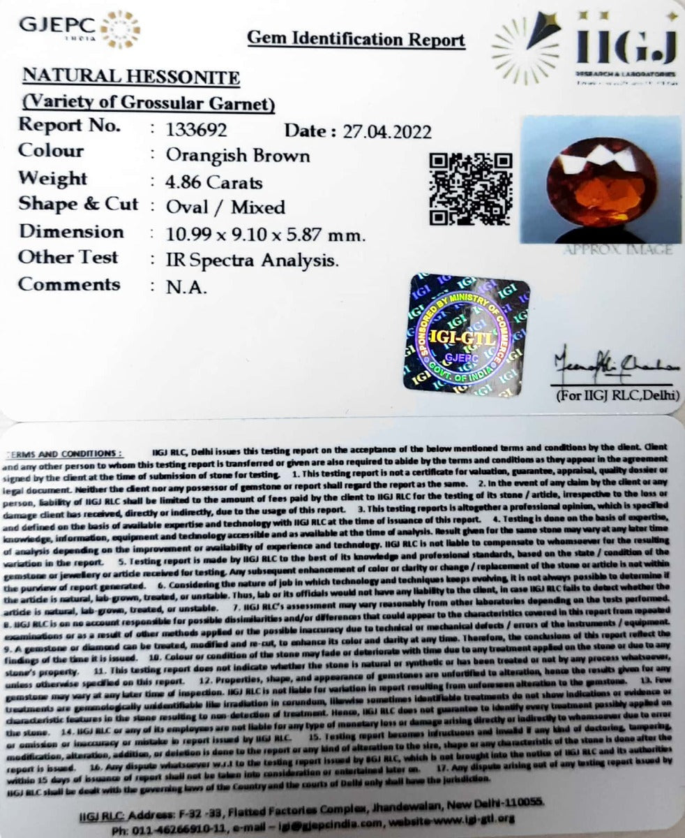 4.86/CT Oval Shape Natural Govt. Lab Certified Ceylonese Gomed-(1221)