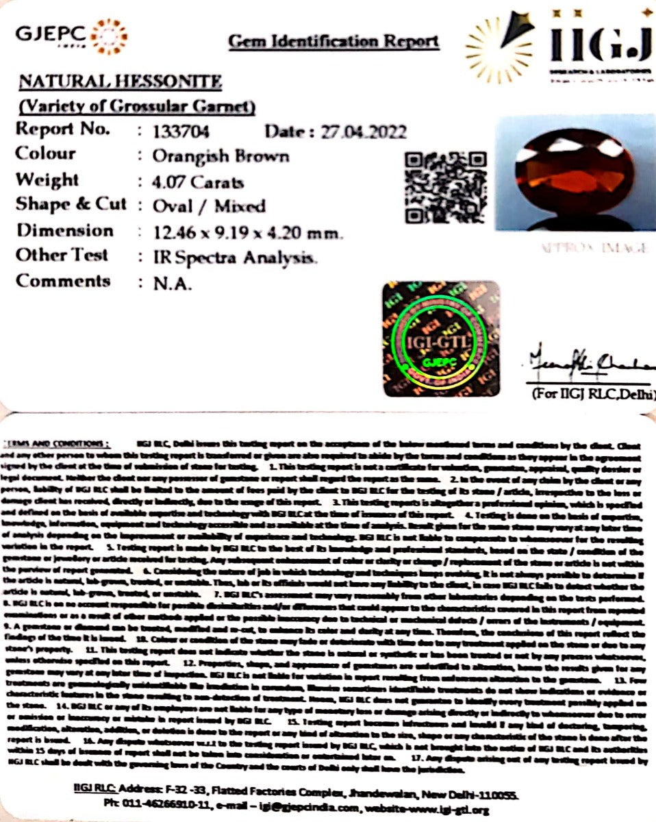 4.07/CT Natural Govt. Lab Certified Ceylonese Gomed-133704