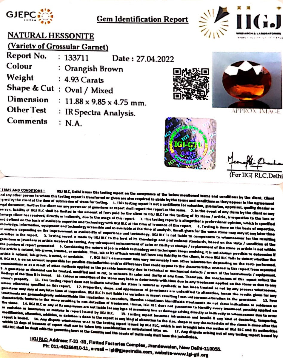 4.93/CT Natural Govt. Lab Certified Ceylonese Gomed-133711