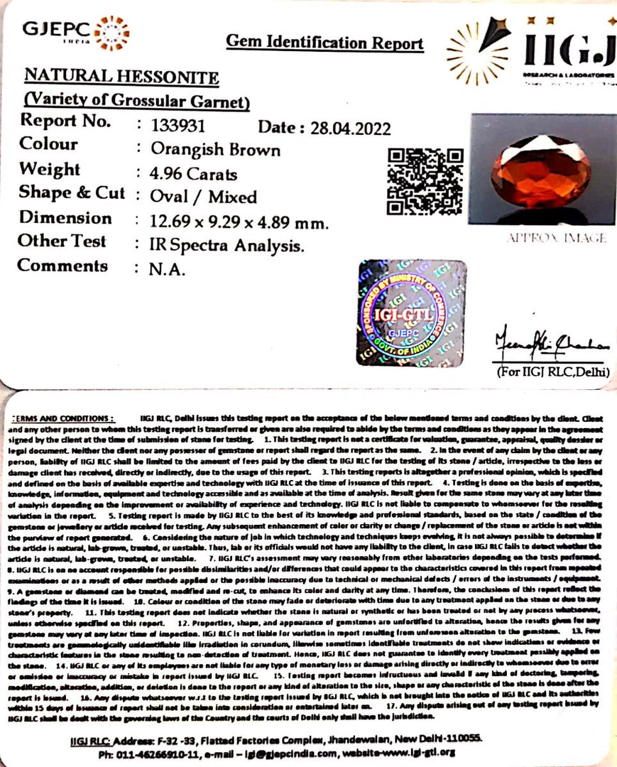 4.96/CT Natural Govt. Lab Certified Ceylonese Gomed-1221