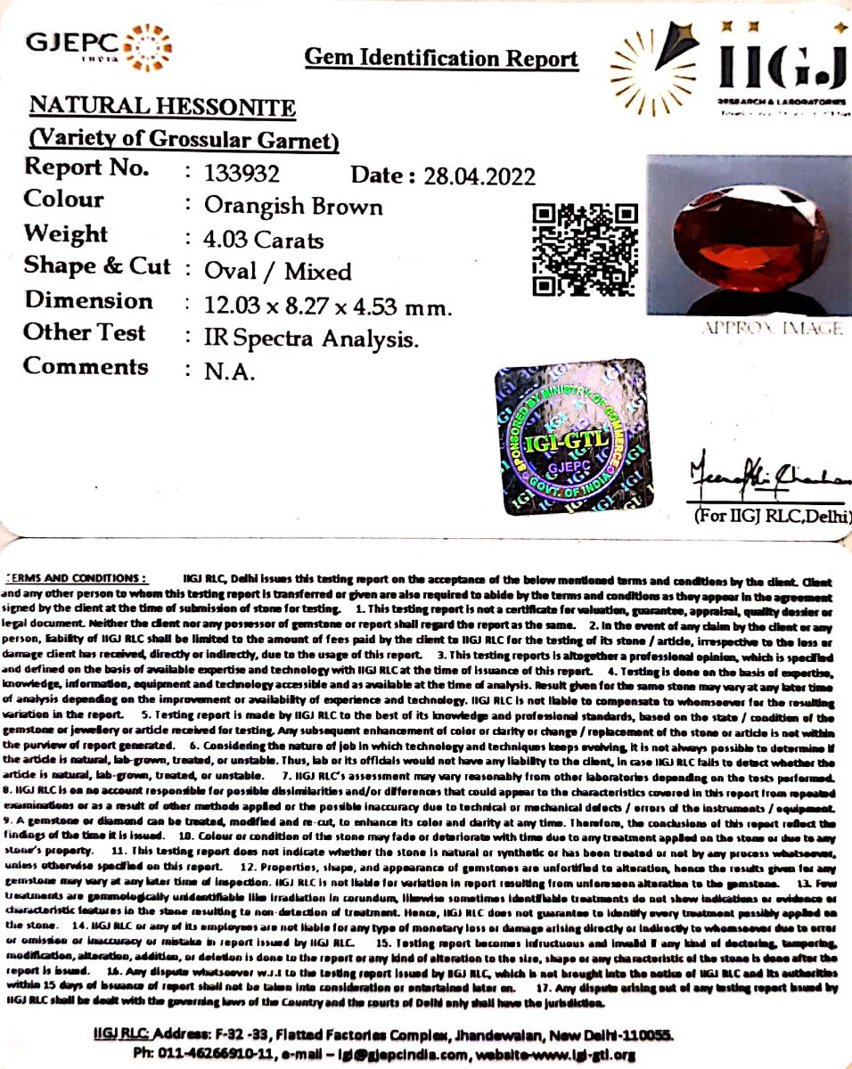 4.03/CT Natural Govt. Lab Certified Ceylonese Gomed-1221