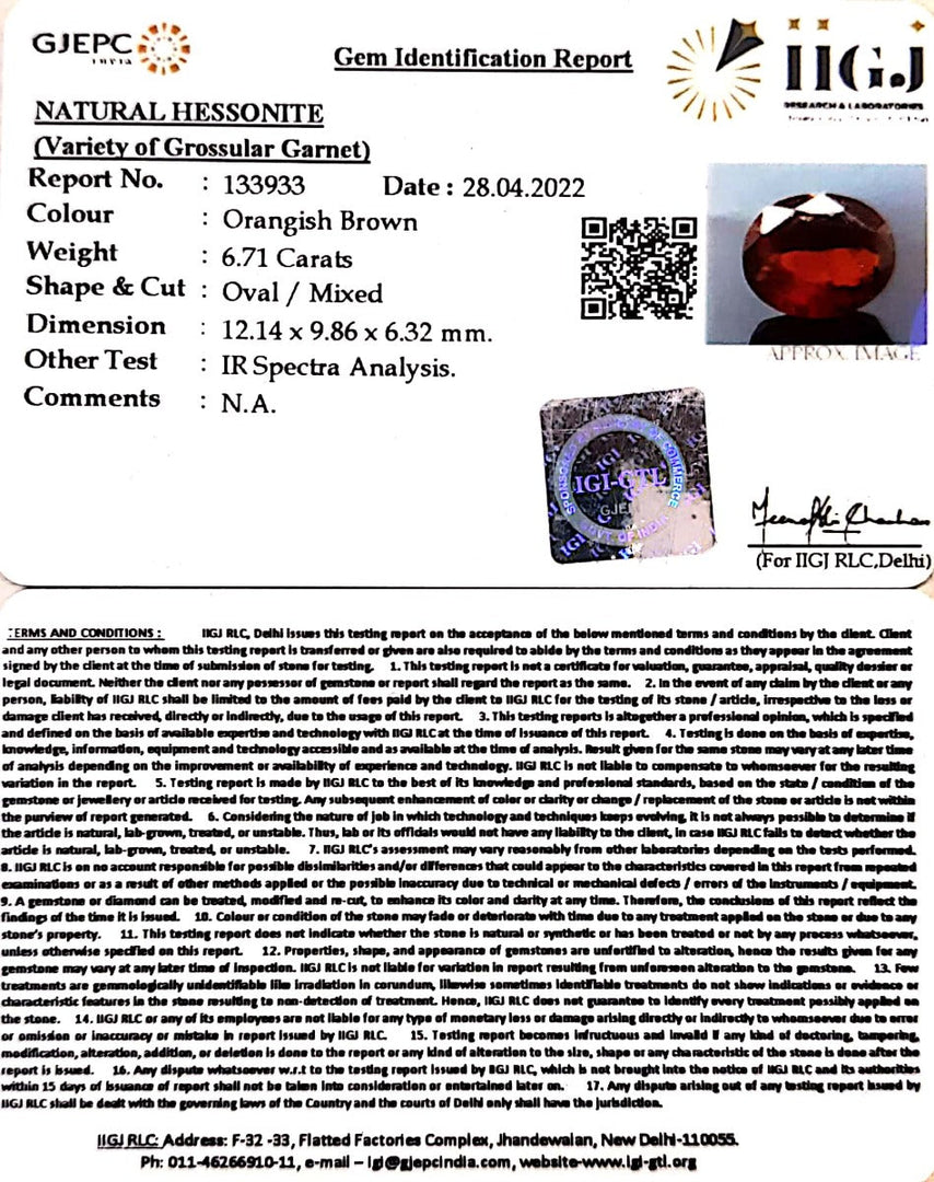 6.71/CT Natural Govt. Lab Certified Ceylonese Gomed-1221