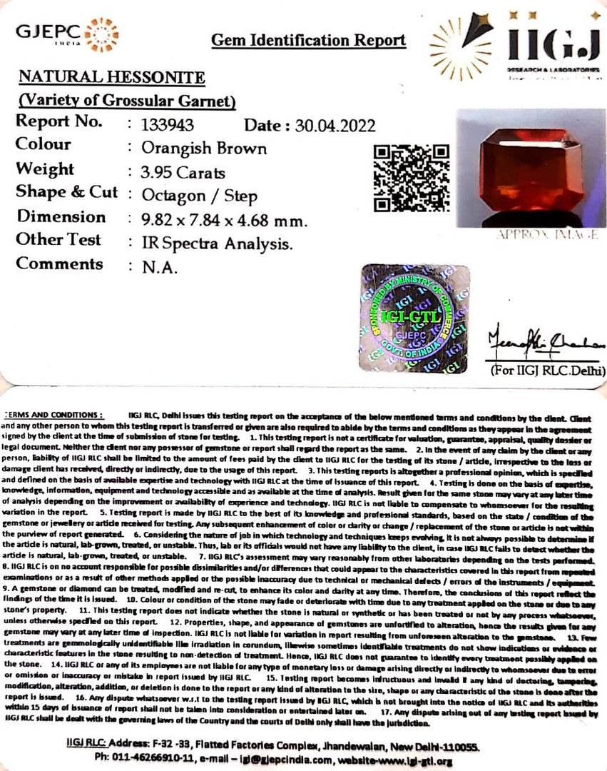 3.95/CT Natural Govt. Lab Certified Ceylonese Gomed-(1221)