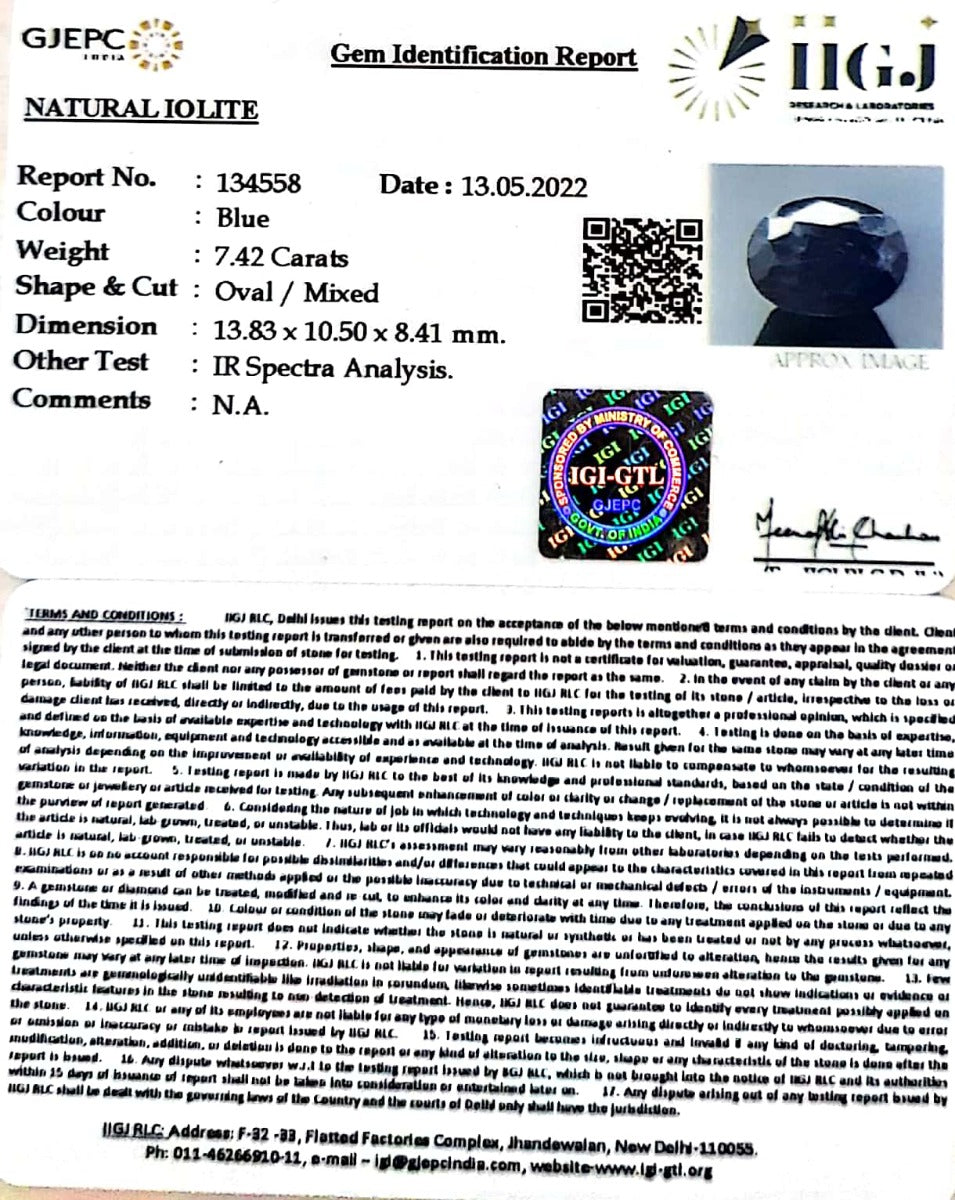 8.23 Ratti Natural Iolite with Govt Lab Certificate-(832)