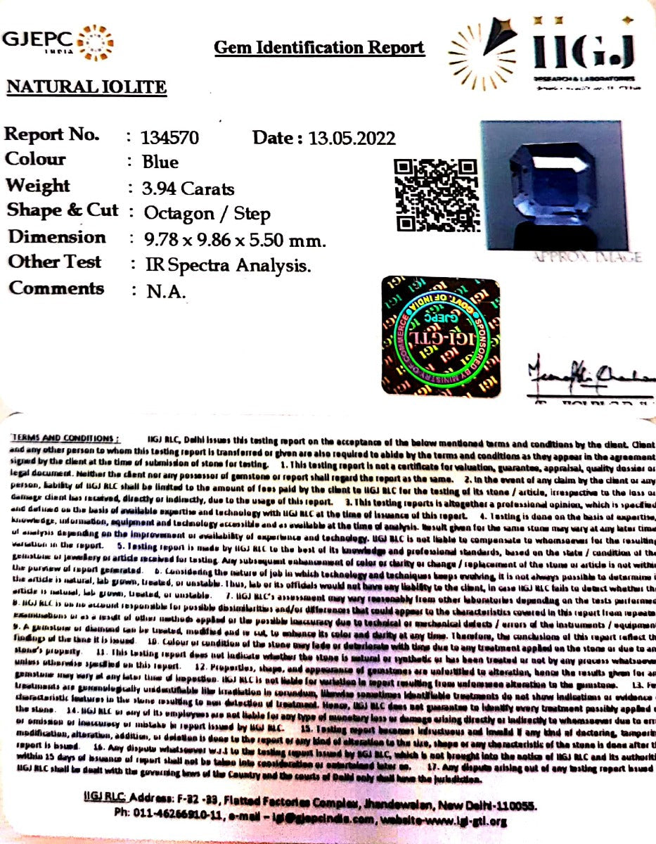 3.94/CT Natural Iolite with Govt Lab Certificate-(1221)