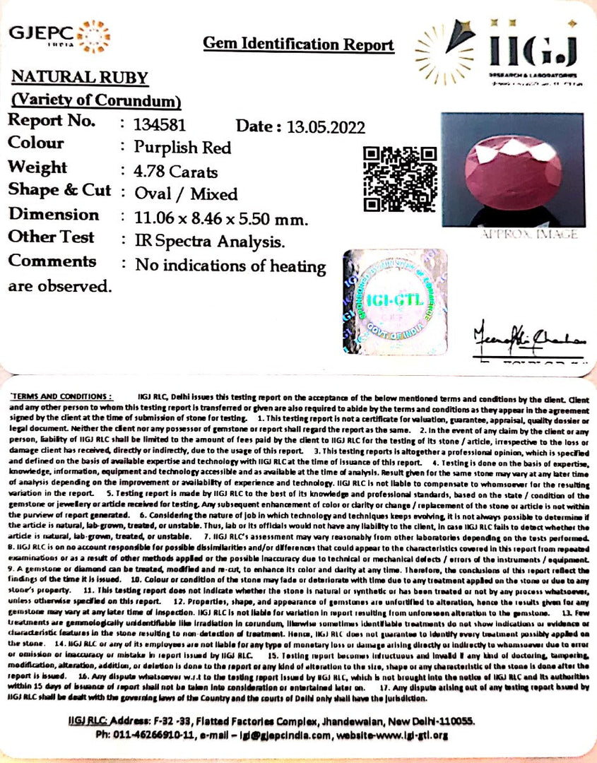 4.78/CT Natural Mozambique Ruby with Govt. Lab Certificate-(12210)