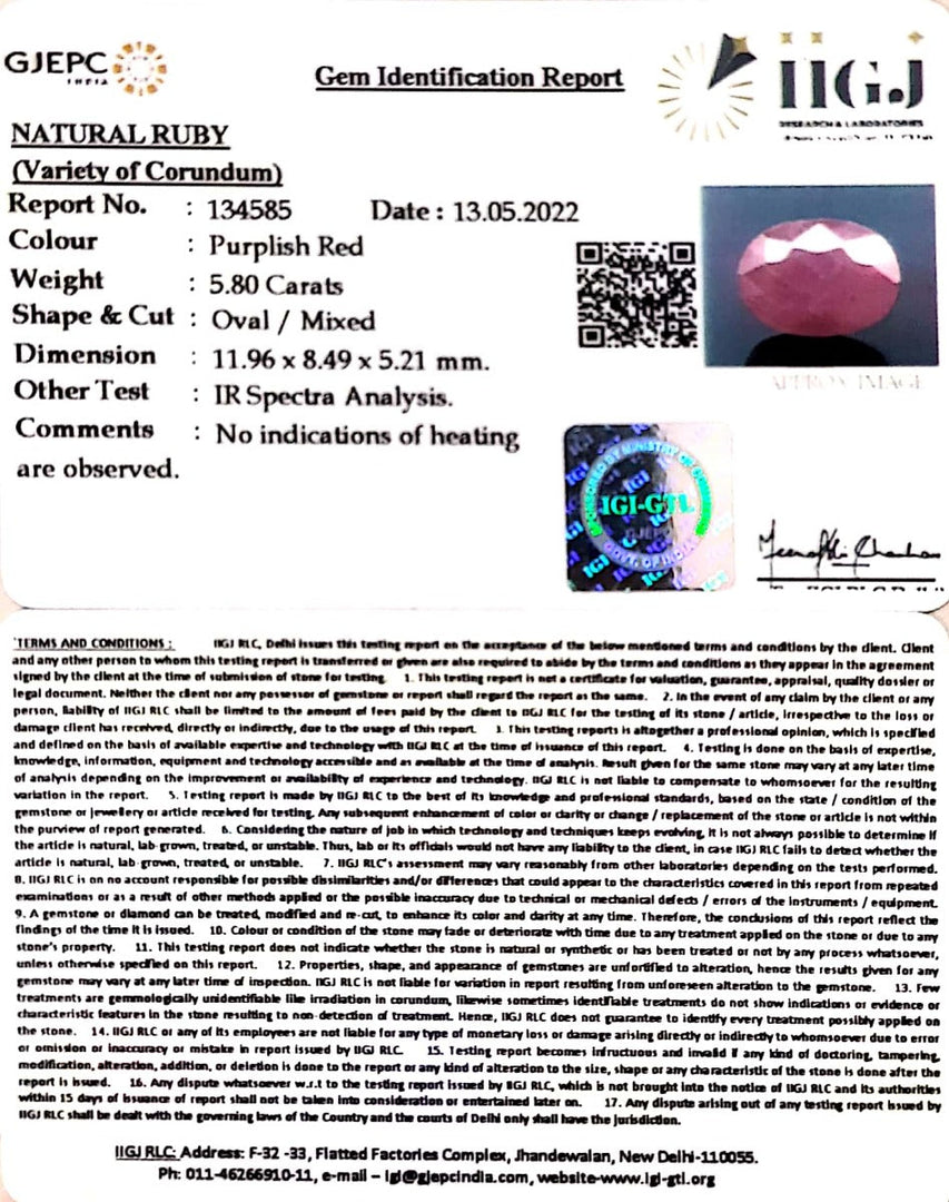 5.80/CT Natural Neo Burma Ruby with Govt. Lab Certificate-(5661)