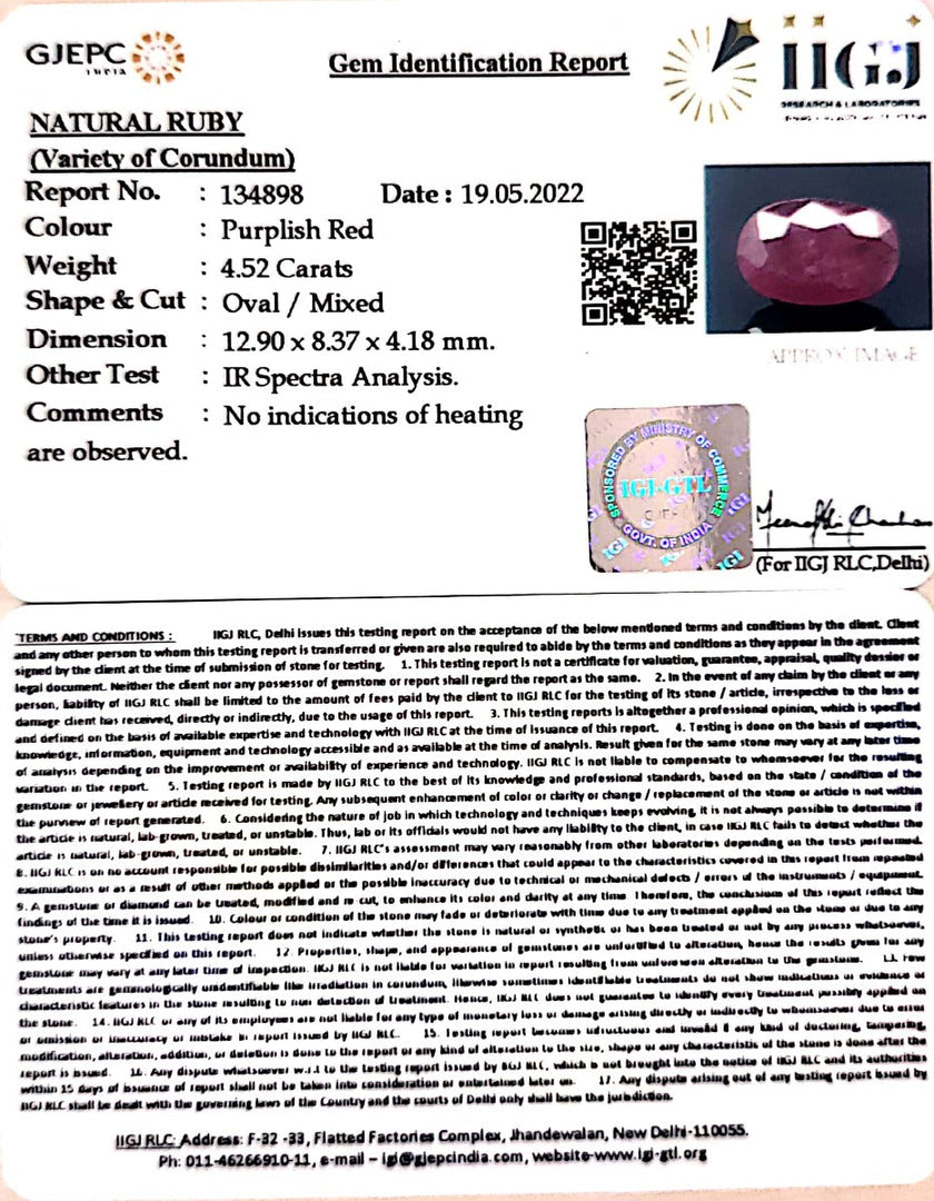 4.52/CT Natural Mozambique Ruby with Govt. Lab Certificate-(7881)