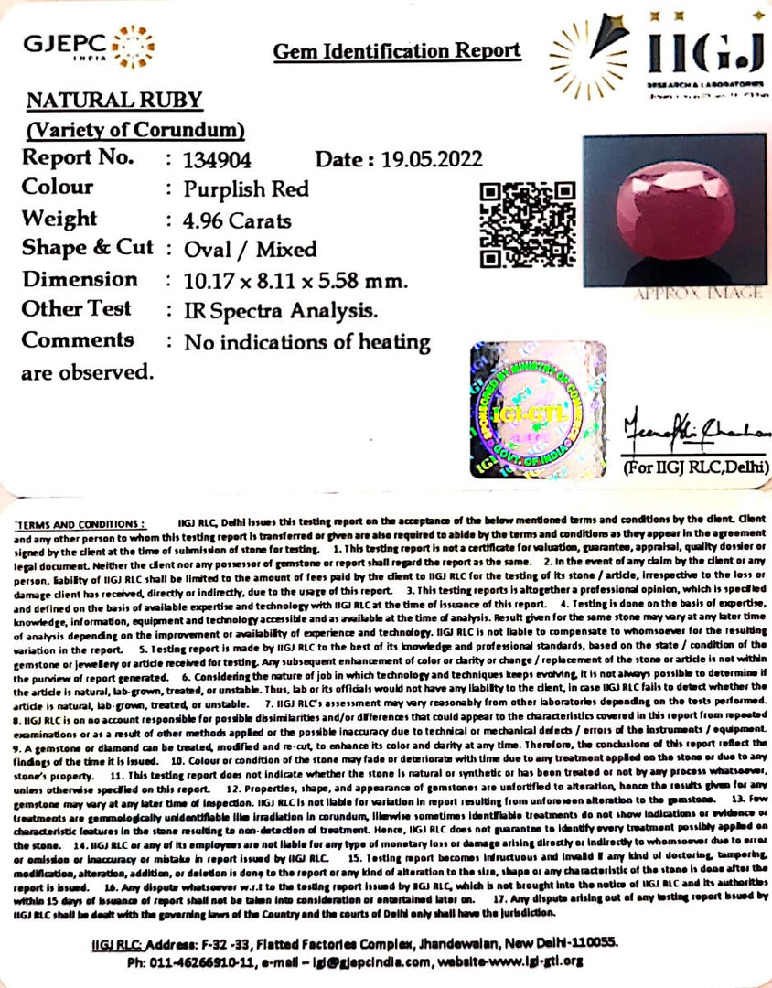 5.50/CT Natural Neo Burma Ruby with Govt. Lab Certificate-(5661)