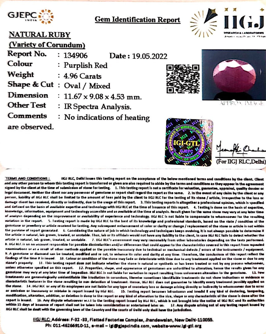 4.96/CT Natural Mozambique Ruby with Govt. Lab Certificate-(7881)