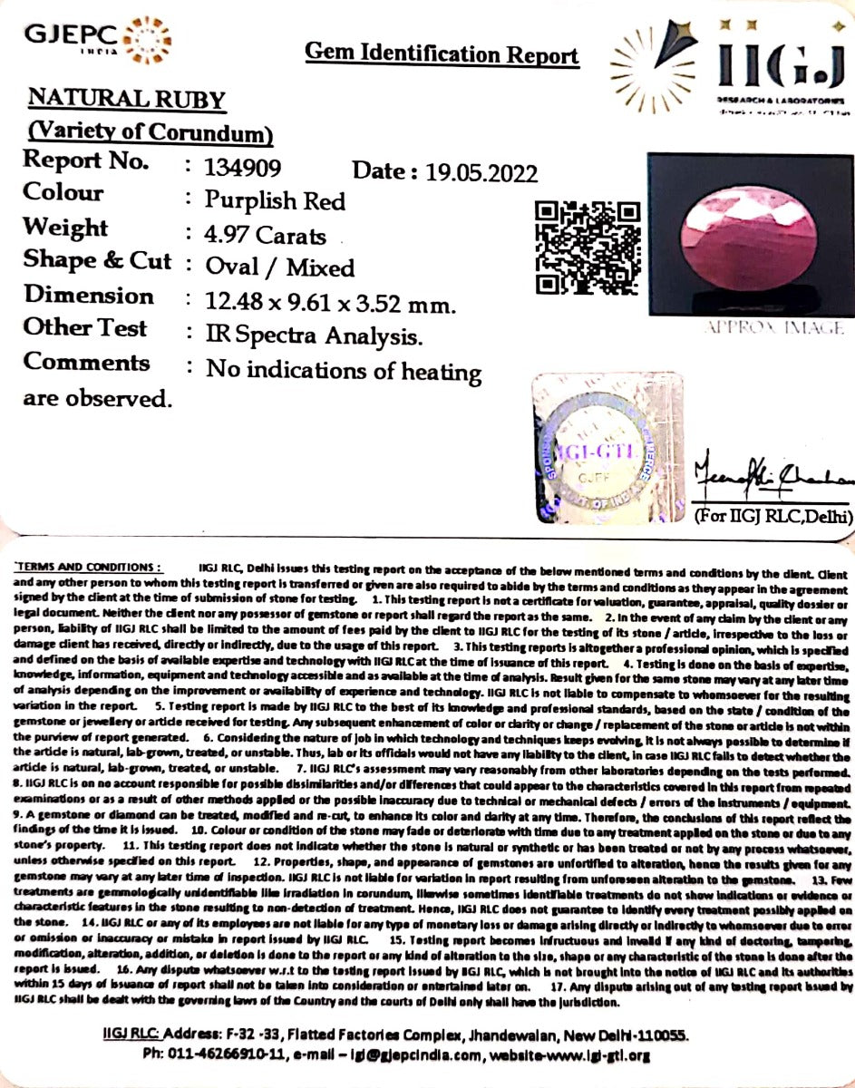 4.97/CT Natural Neo Burma Ruby with Govt. Lab Certificate-134909