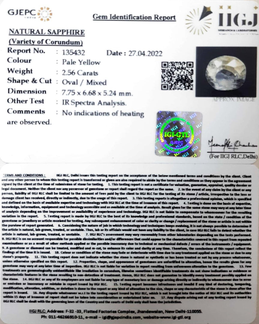 2.56 Carat Natural Ceylonese Pukhraj with Govt Lab Certificate-(YELSA9T)