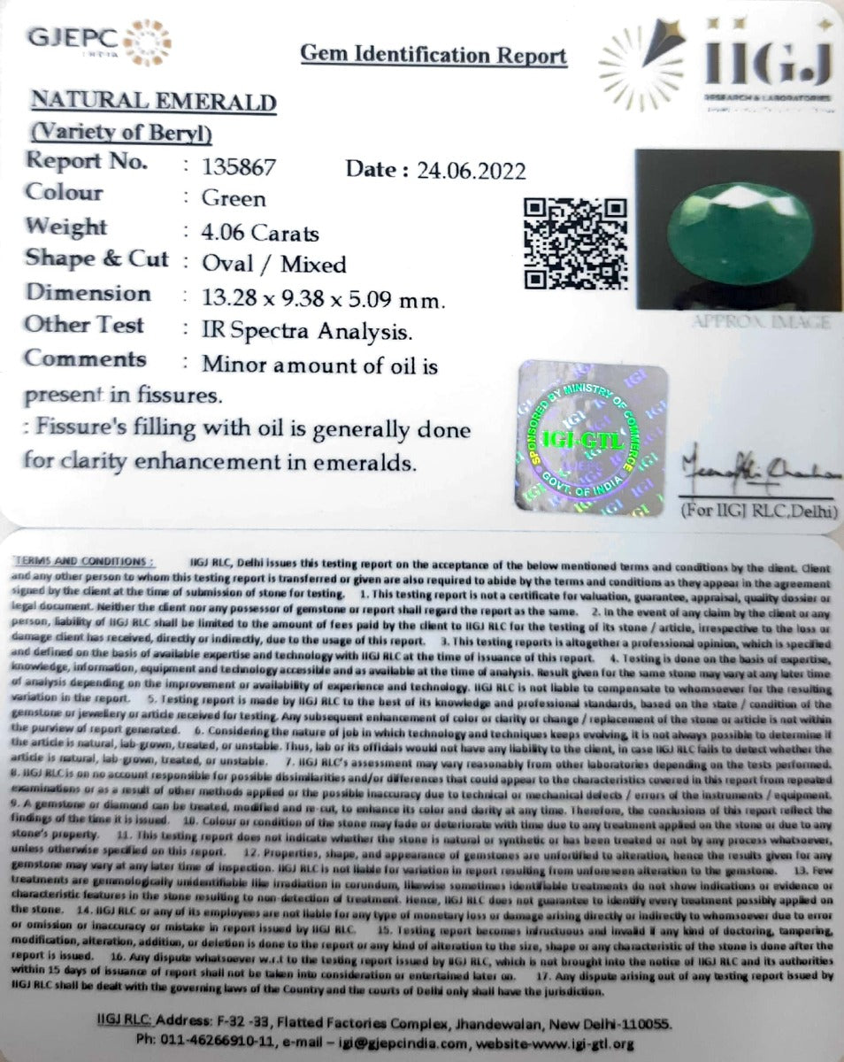 4.06/CT Natural Panna Stone with Govt. Lab Certified-135867