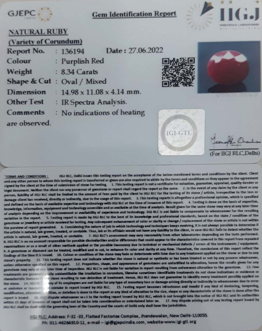 8.34/CT Natural Neo Burma Ruby with Govt. Lab Certificate-4551