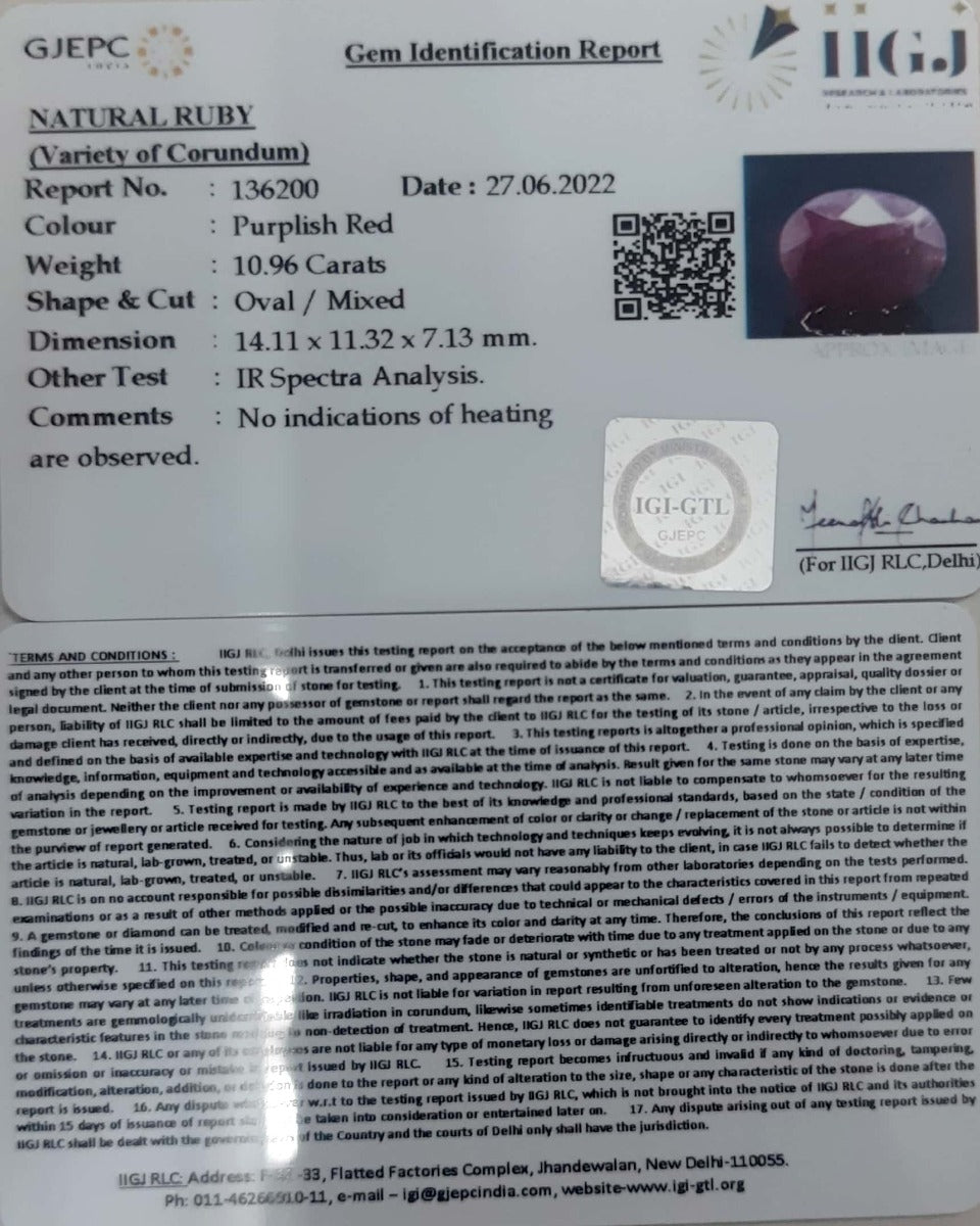 10.96/CT Natural Indian Ruby with Govt. Lab Certificate-2331