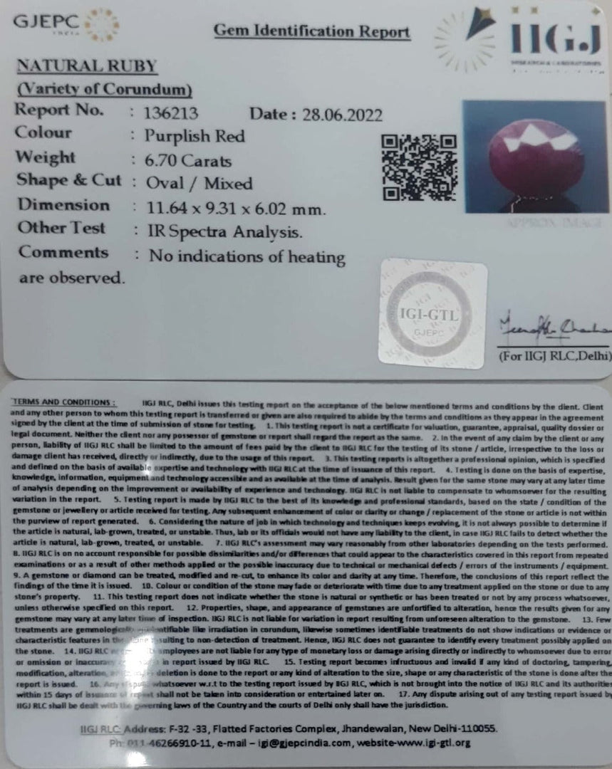 6.70/CT Natural Neo Burma Ruby with Govt. Lab Certificate-(3441)