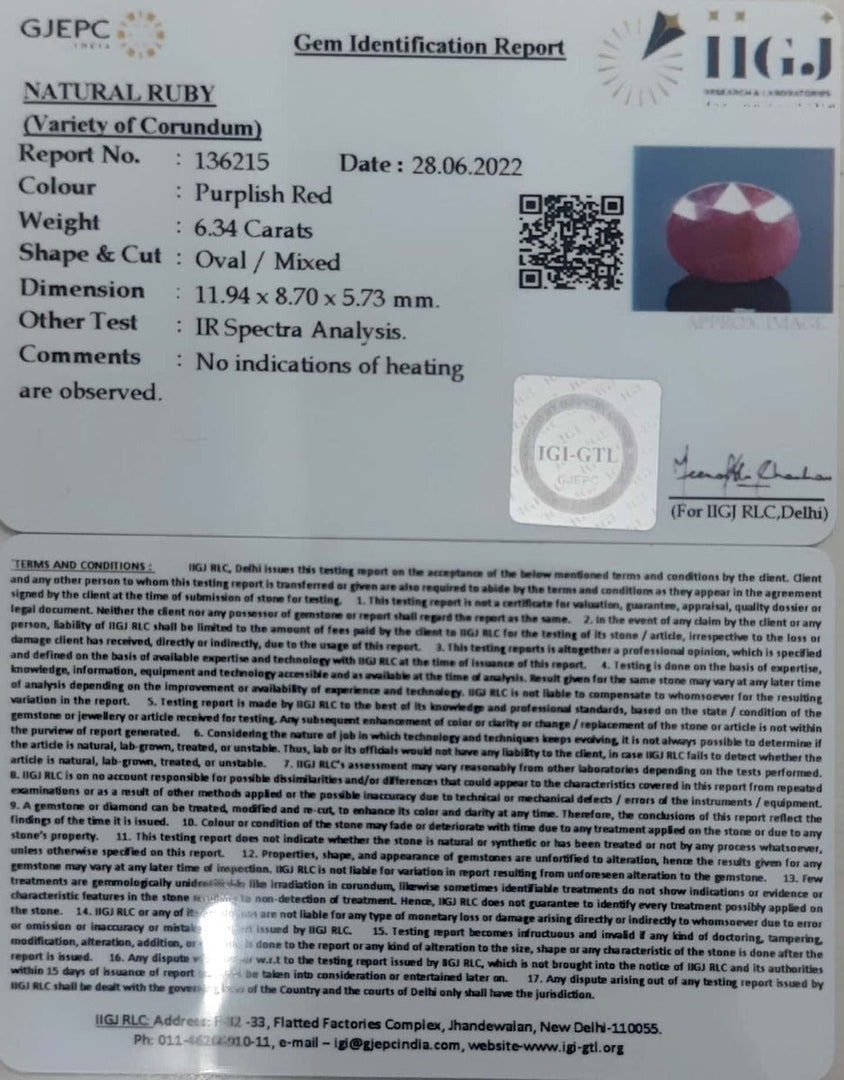 6.34/CT Natural Mozambique Ruby with Govt. Lab Certificate-7881