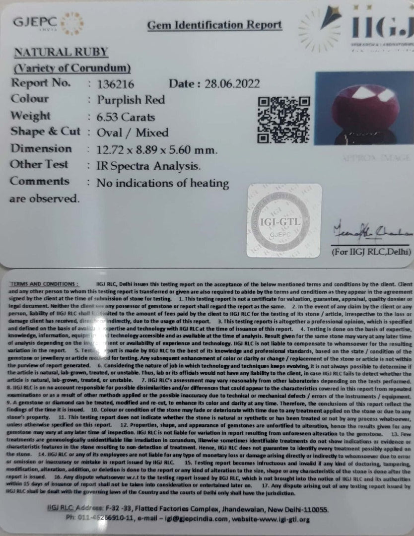 6.53/CT Natural Neo Burma Ruby with Govt. Lab Certificate-4551
