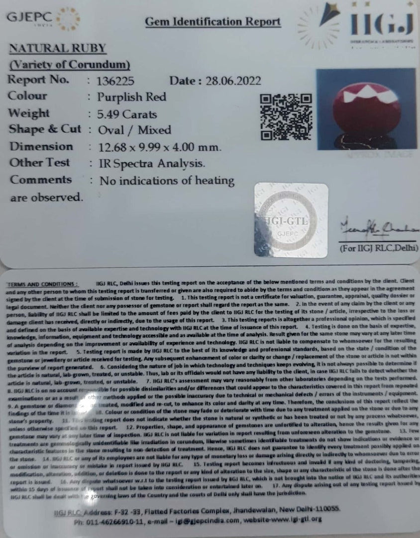 5.49/CT Natural Neo Burma Ruby with Govt. Lab Certificate-3441