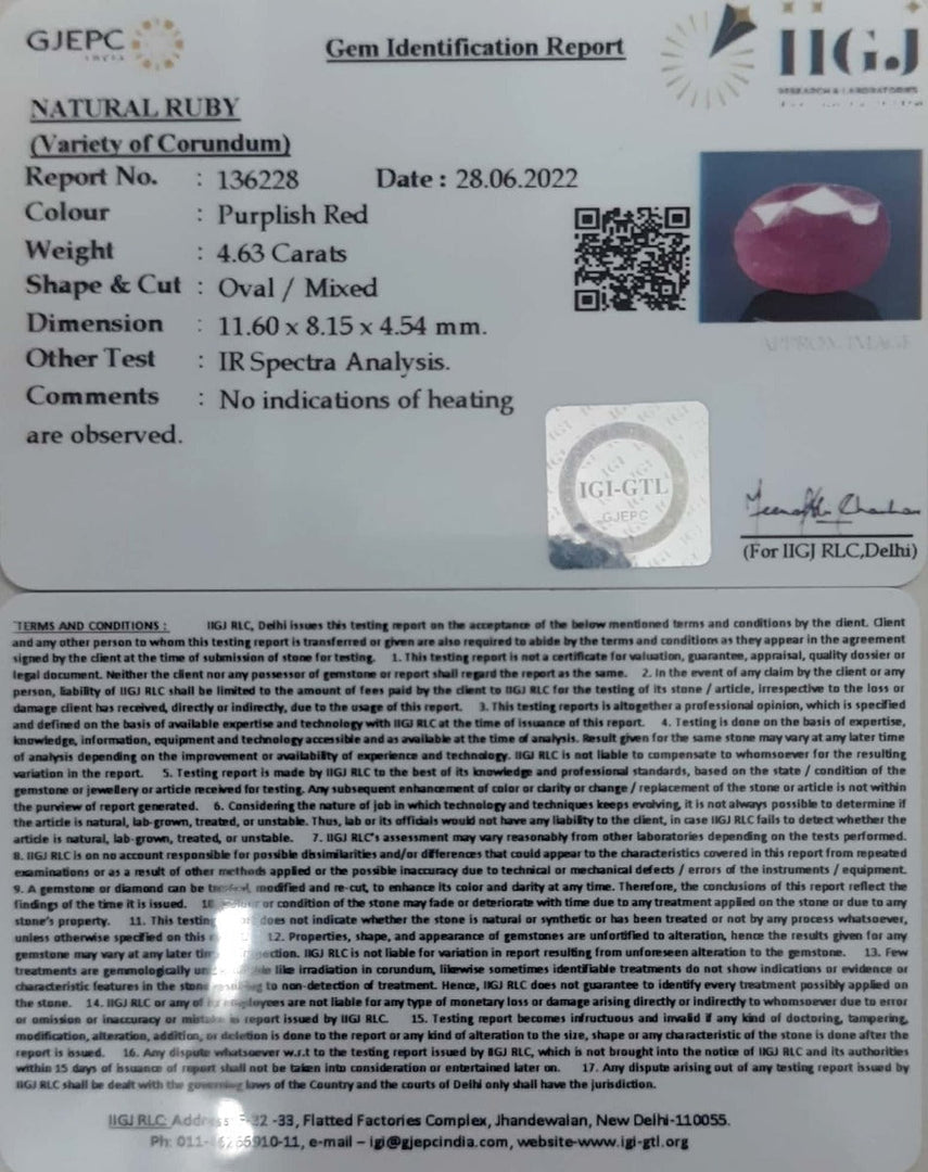 4.63/CT Natural Mozambique Ruby with Govt. Lab Certificate-12210