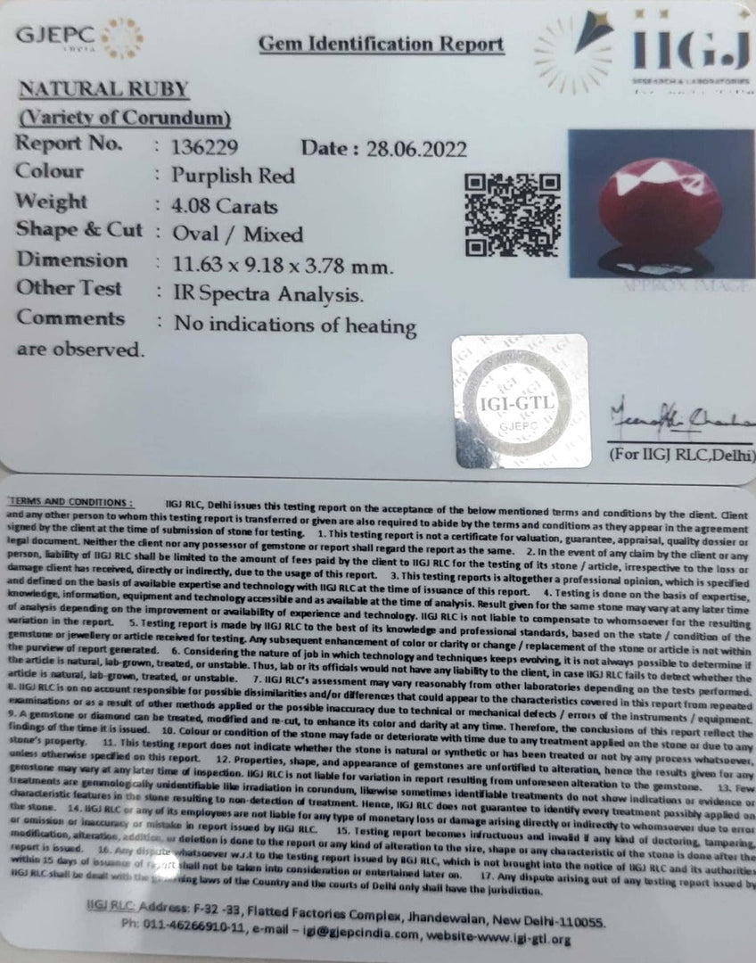 4.08/CT Natural Neo Burma Ruby with Govt. Lab Certificate-4551