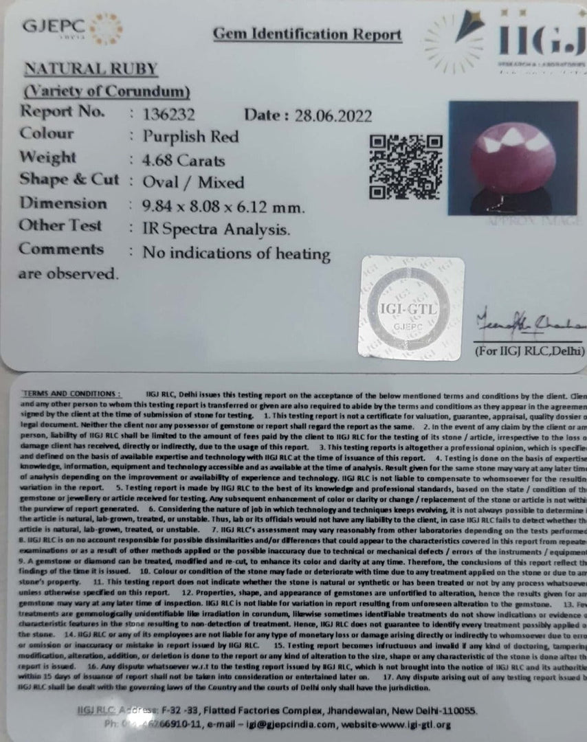 4.68/CT Natural Neo Burma Ruby with Govt. Lab Certificate-4551