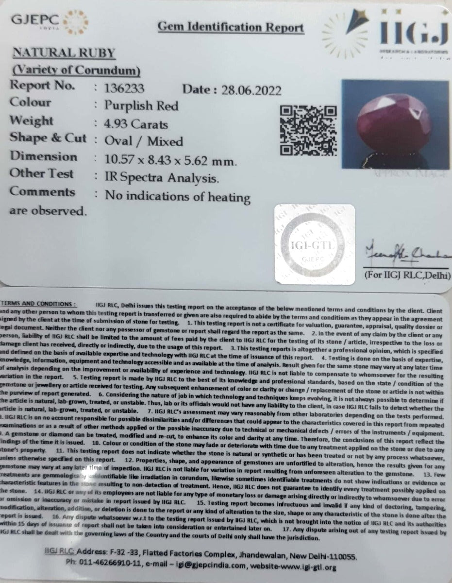 4.93/CT Natural Oval Mixed Mozambique Ruby with Govt. Lab Certificate-12210