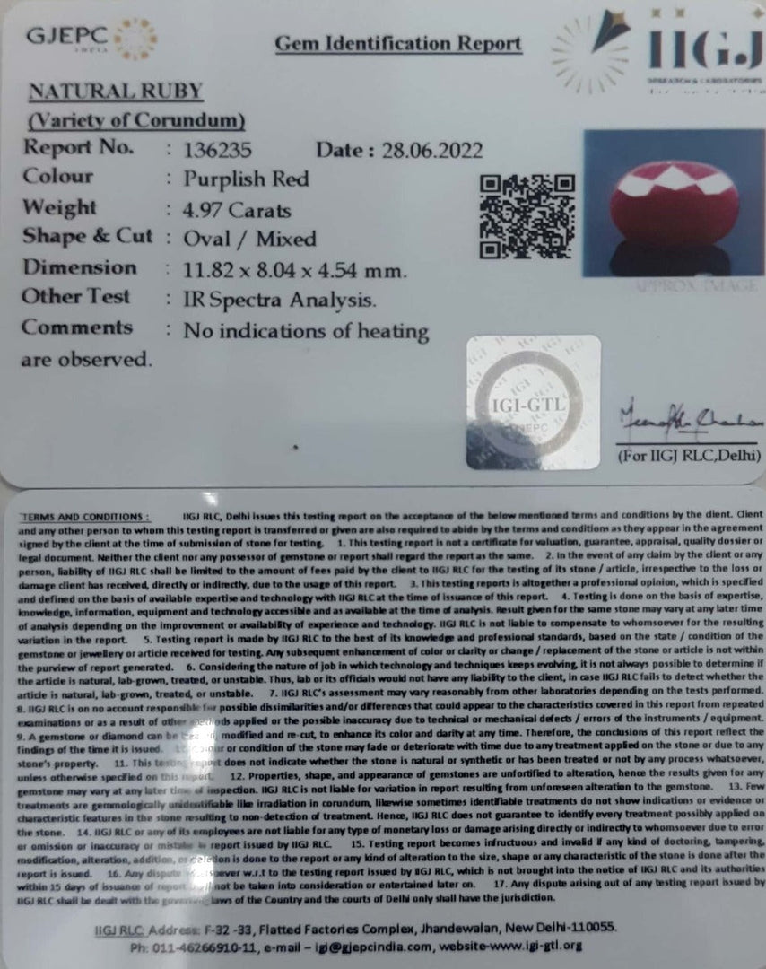 4.97/CT Natural Neo Burma Ruby with Govt. Lab Certificate-3441