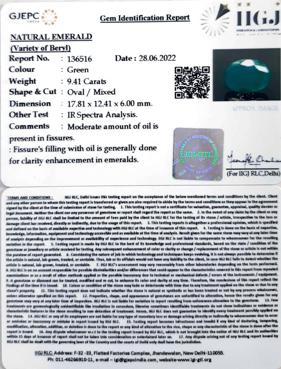 9.41/CT Natural Panna Stone with Govt. Lab Certified-(136516)