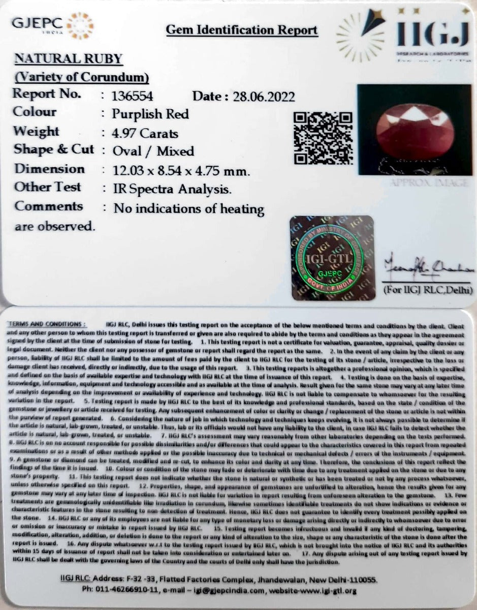 4.97/CT Natural Neo Burma Ruby with Govt. Lab Certificate-136554