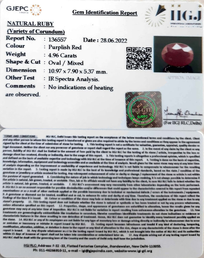 4.96/CT Natural Neo Burma Ruby with Govt. Lab Certificate-5661