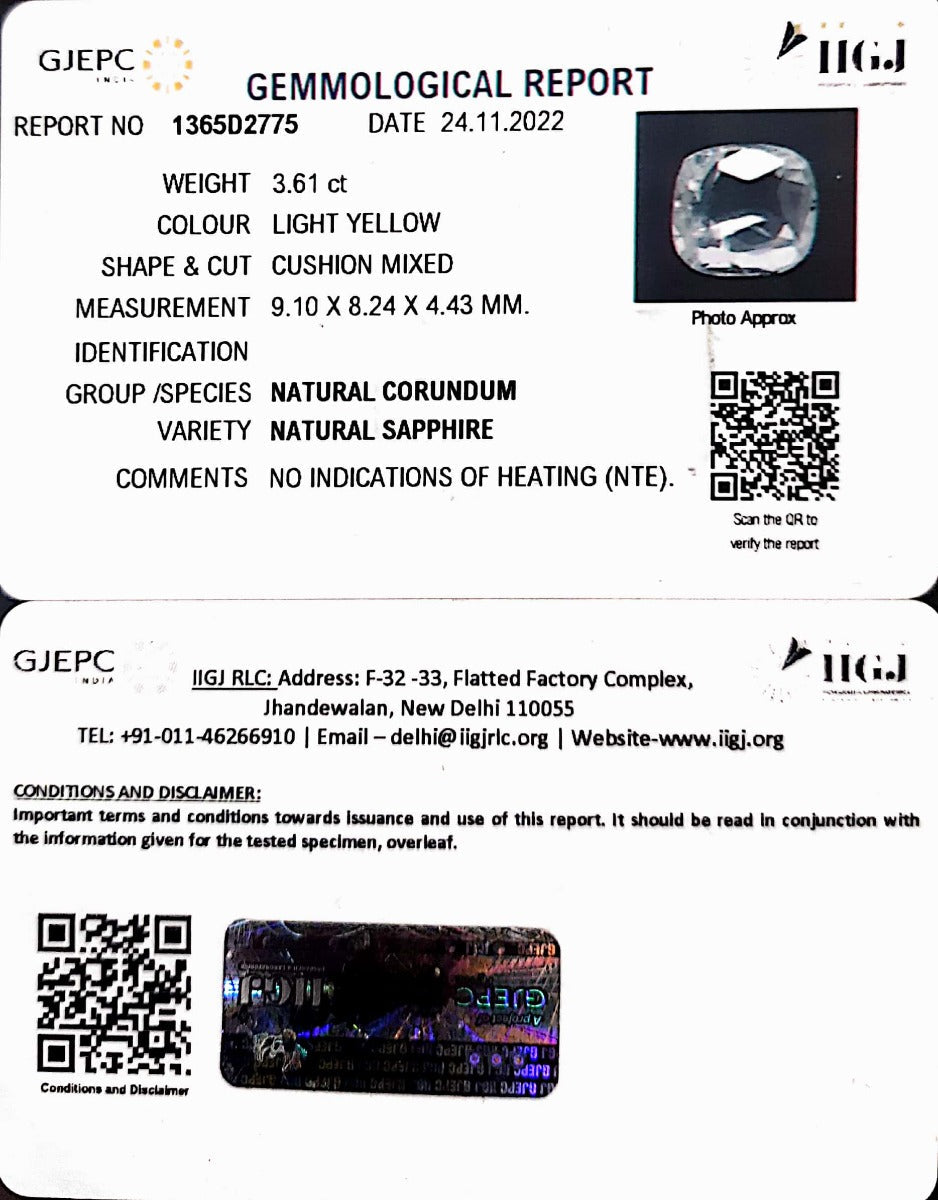 3.61/CT Natural Ceylonese Pukhraj with Govt Lab Certificate-YELSA9U