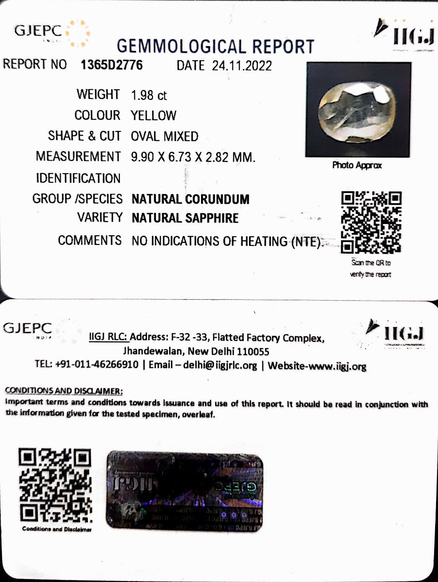 1.98/CT Natural Ceylonese Pukhraj with Govt Lab CertificatE-YELSA9T