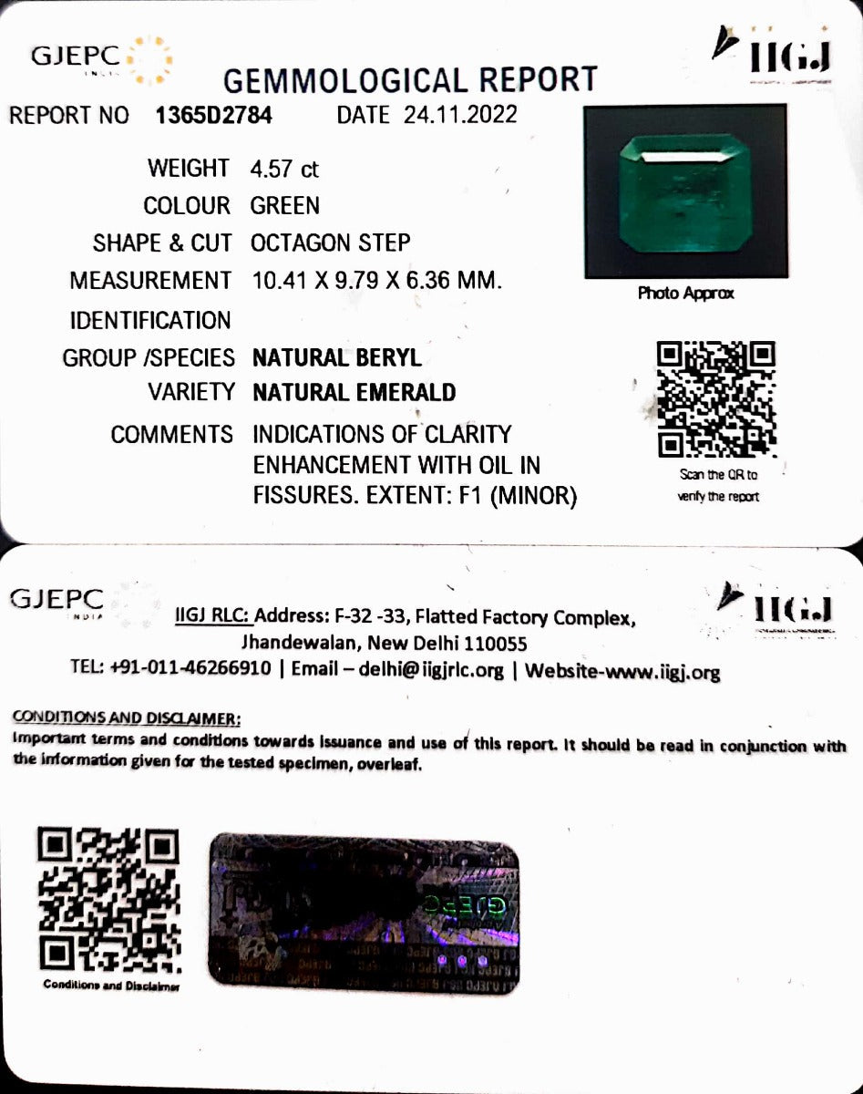 4.87/CT Natural Panna Stone with Govt. Lab Certificate (45510)