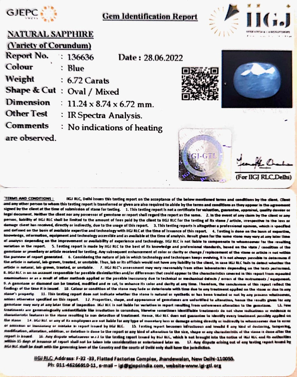 7.45 Ratti Natural Blue Sapphire With Govt Lab Certified-(6771)