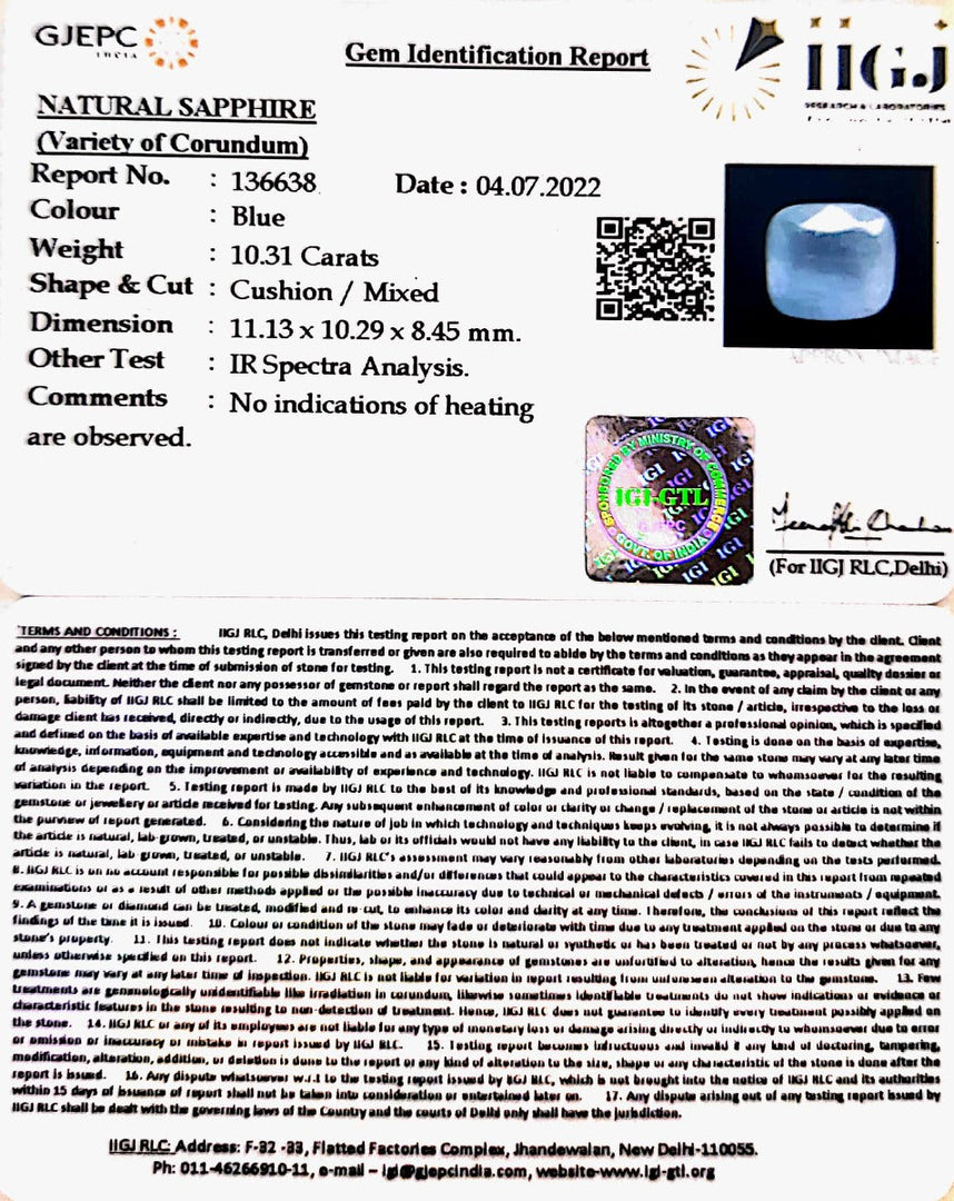 11.44 Ratti Natural Blue Sapphire With Govt Lab Certified-(4551)
