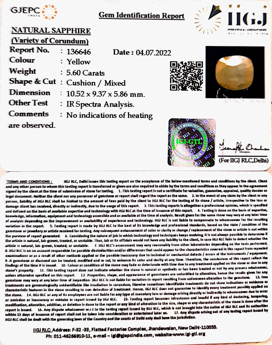 5.60/CT Natural Ceylonese Pukhraj with Govt Lab Certificate