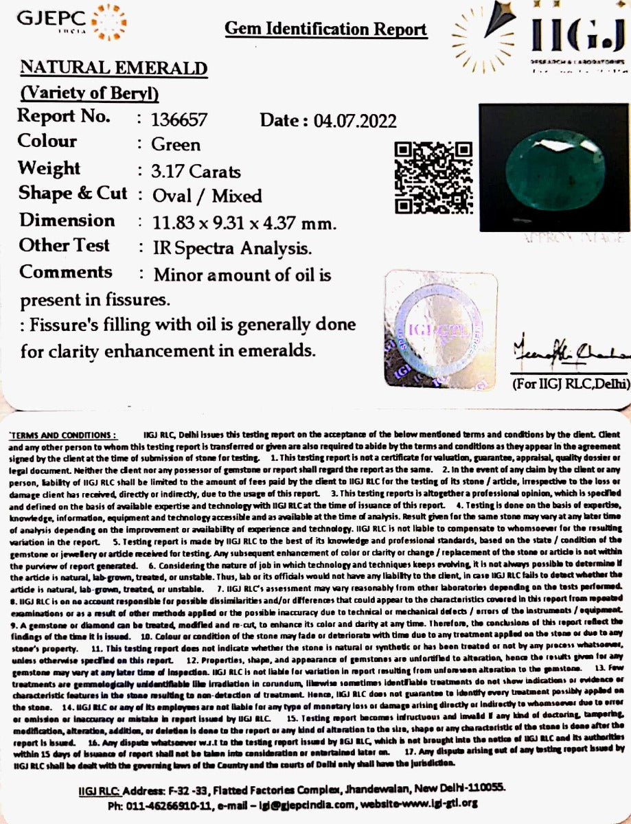 3.17/CT Natural Panna Stone with Govt. Lab Certified-3441